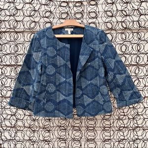 Eileen Fisher Hand-Printed Indigo Organic Cotton Jacket Blazer